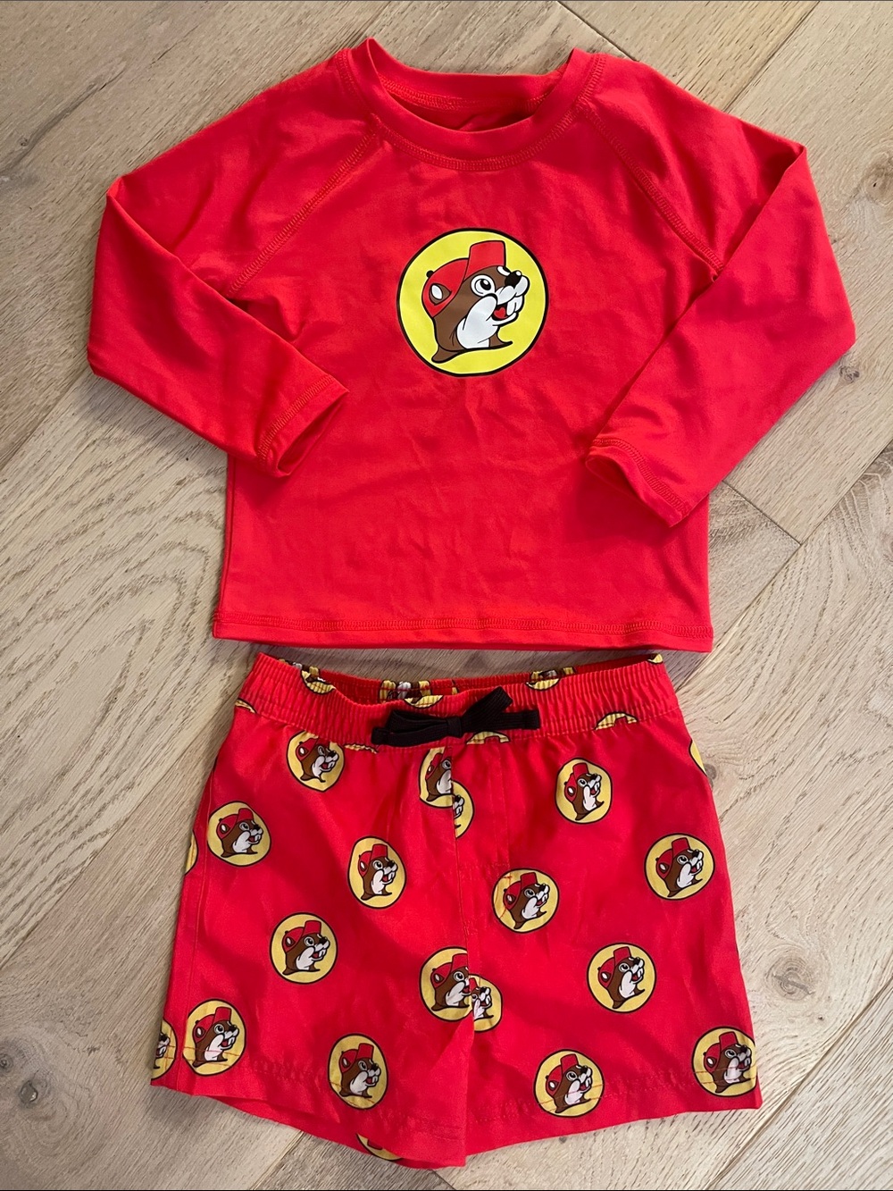 BUC-EE’S  Kids Rash Guard & Swim Trunks Set with BUC-EE  Logo